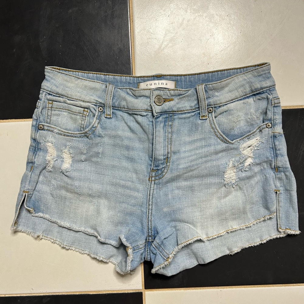 Eunina Blue Jean Shorts Distressed Cuffed Hem